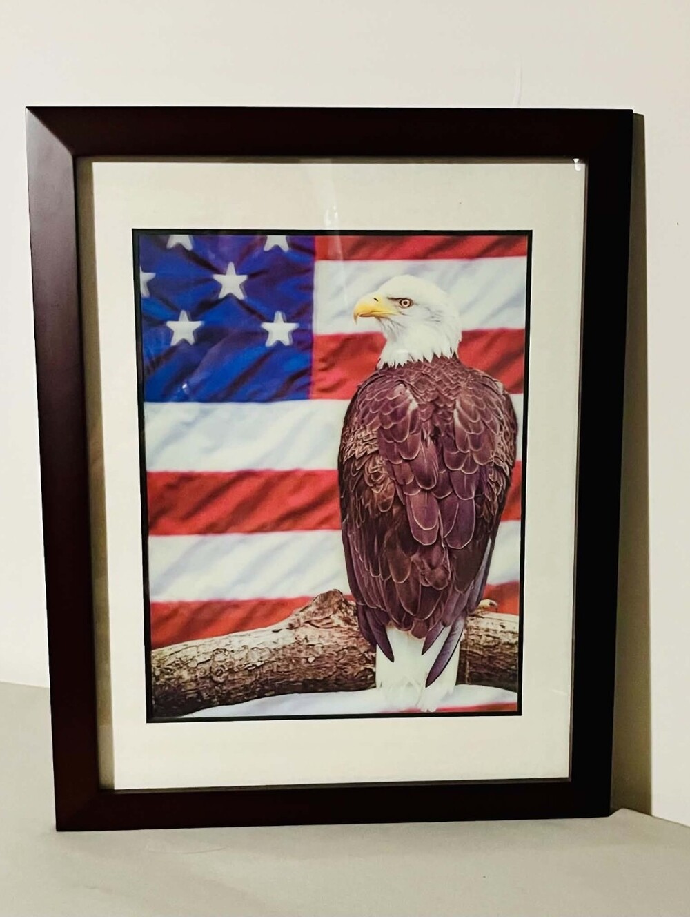 Patriotic Bald Eagle Framed Print - Brown Frame, Multicolor Artwork 3D Image